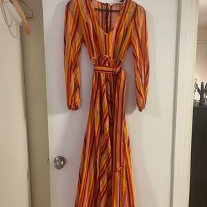 Zimmermann Goldie Rainbow Stripped Plunge Dress Size 0